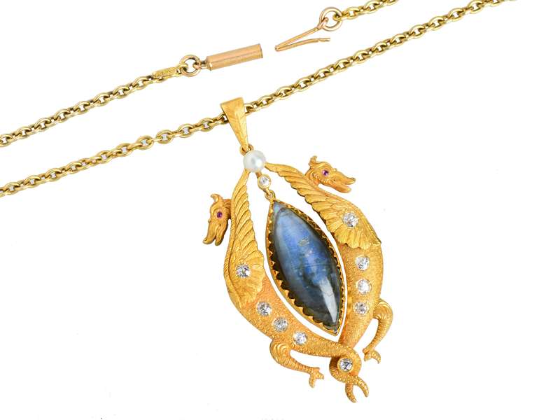 Antique Labradorite Dragon Pendant & Chain