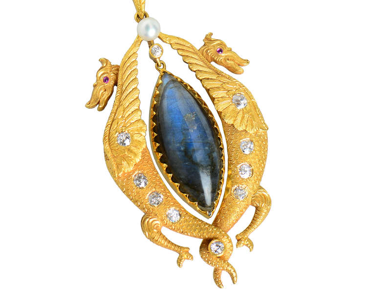Antique Labradorite Dragon Pendant & Chain