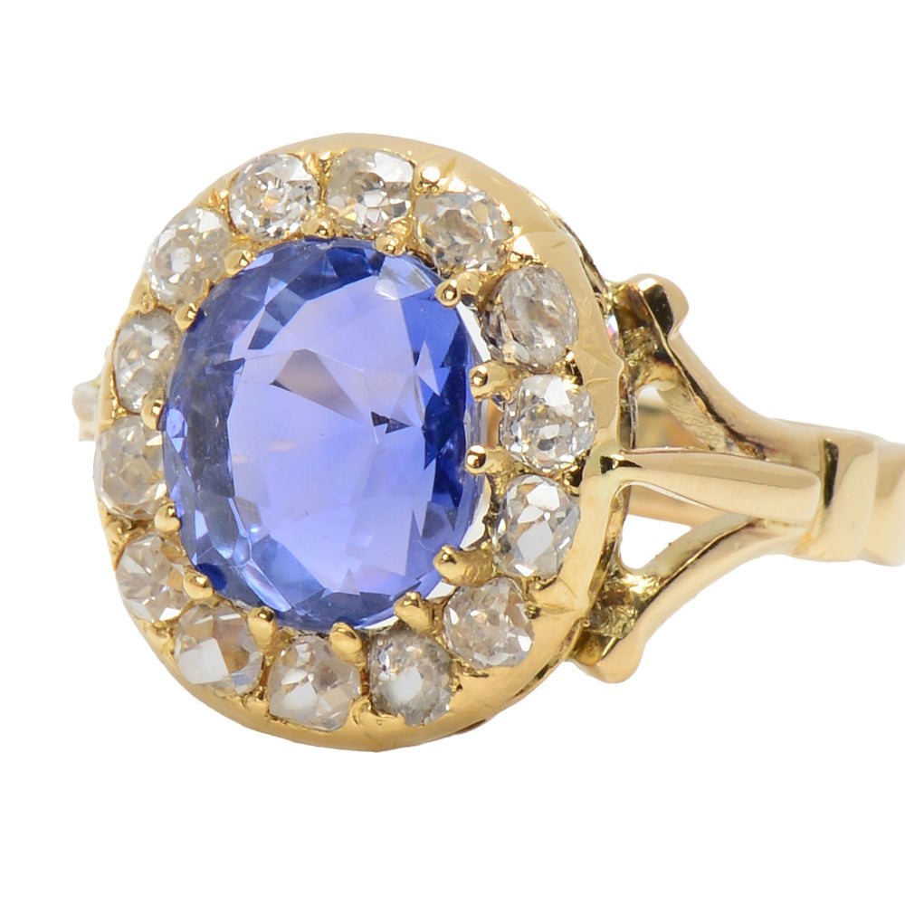 Victorian No Heat Color Shift Sapphire Diamond Ring
