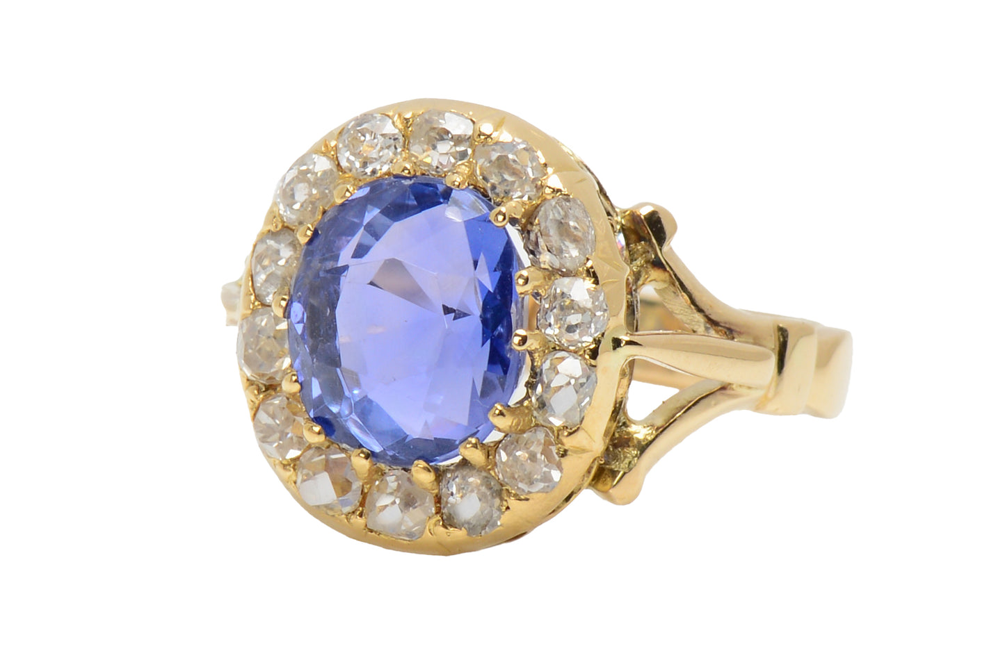 Victorian No Heat Color Shift Sapphire Diamond Ring