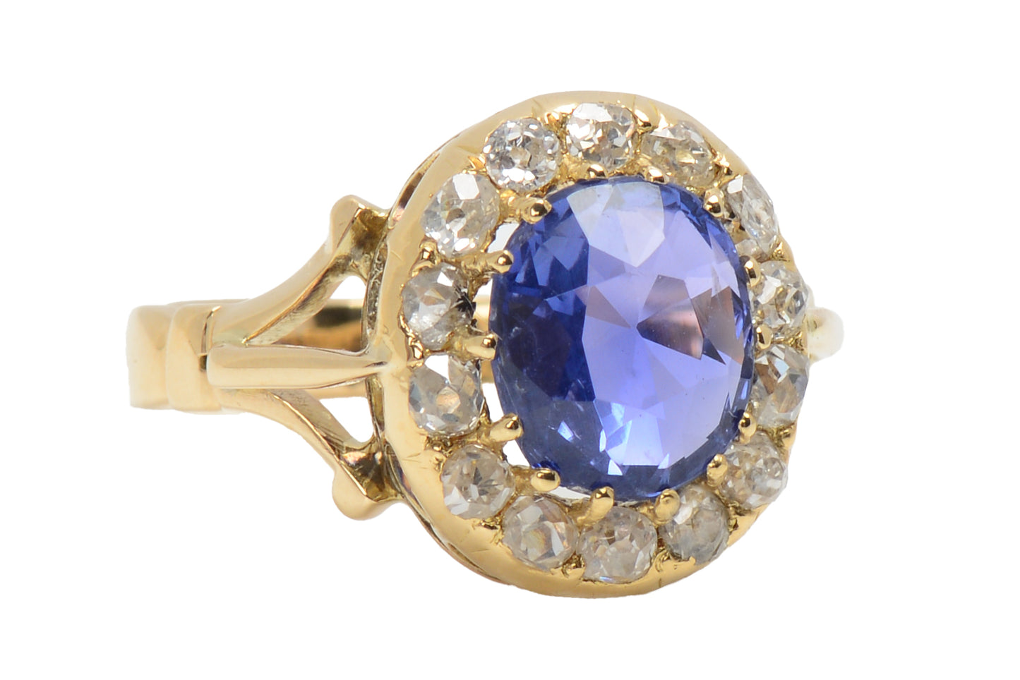Victorian No Heat Color Shift Sapphire Diamond Ring