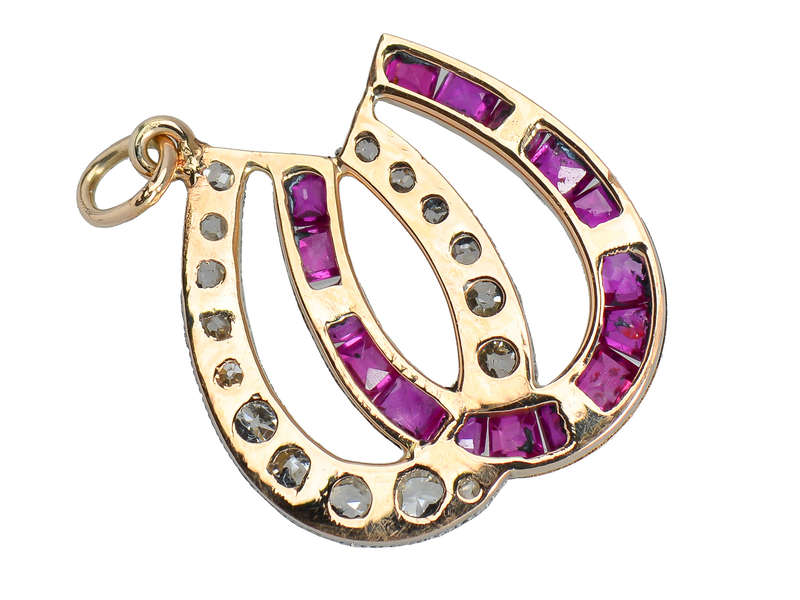 Antique Ruby Diamond Double Horseshoe Pendant