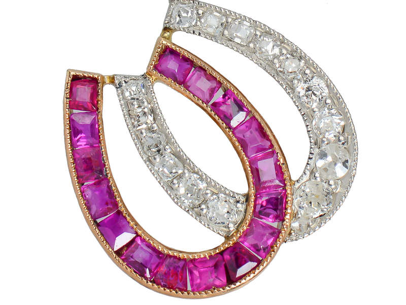 Antique Ruby Diamond Double Horseshoe Pendant