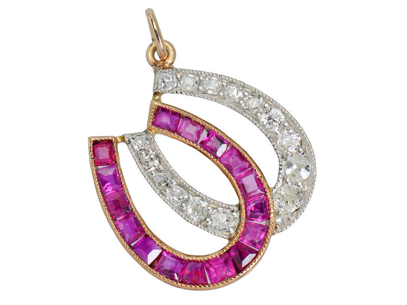 Antique Ruby Diamond Double Horseshoe Pendant