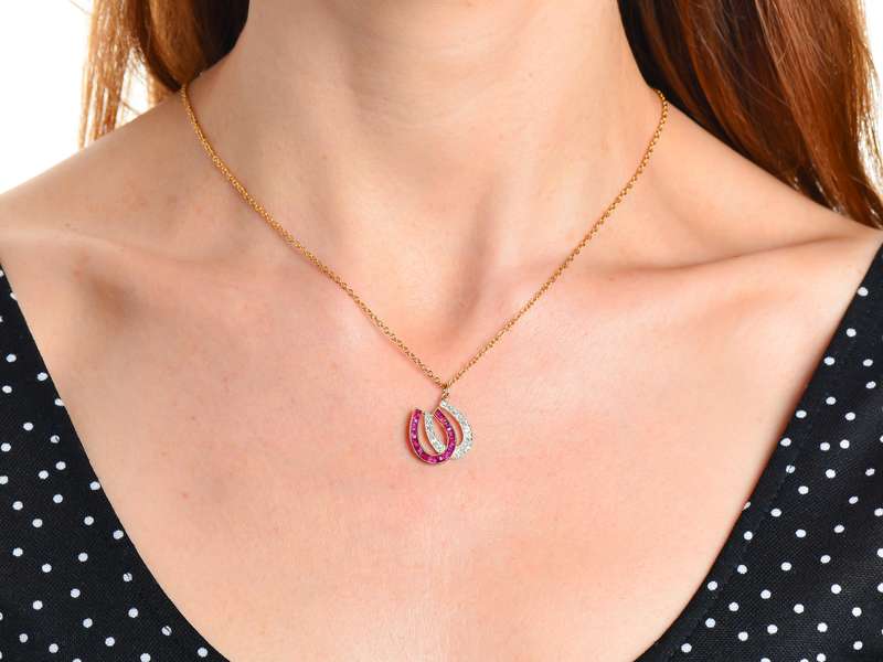 Antique Ruby Diamond Double Horseshoe Pendant
