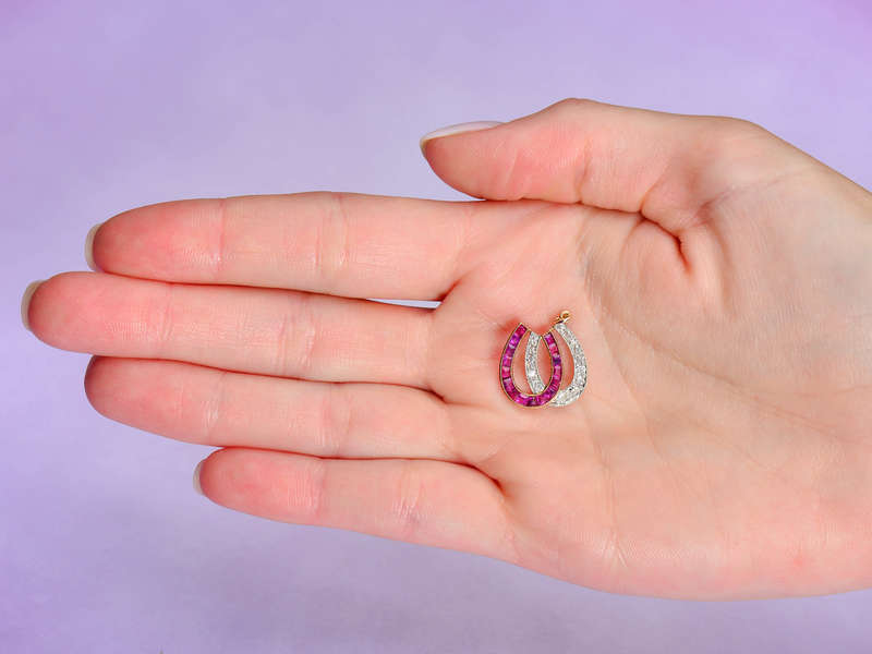 Antique Ruby Diamond Double Horseshoe Pendant