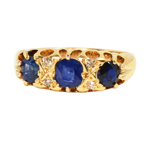 Preservation - Three Sapphire Diamond 18k Ring
