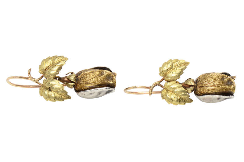 Art Imitates Life - Three Color Rose Bud & Leaf Earrings