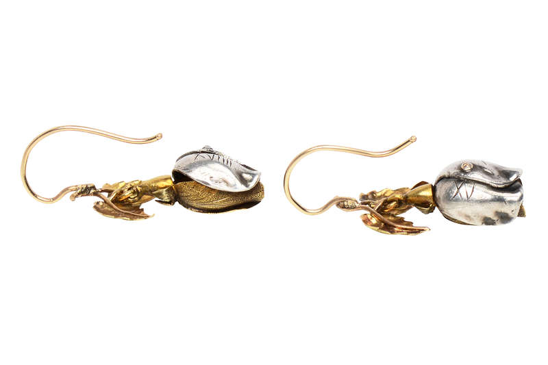 
                      
                        Art Imitates Life - Three Color Rose Bud & Leaf Earrings
                      
                    