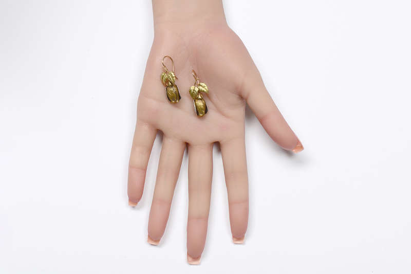 Art Imitates Life - Three Color Rose Bud & Leaf Earrings