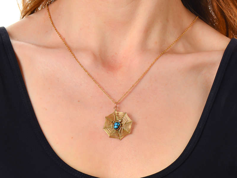 Web of Gold - Turquoise Pearl Spider Pendant