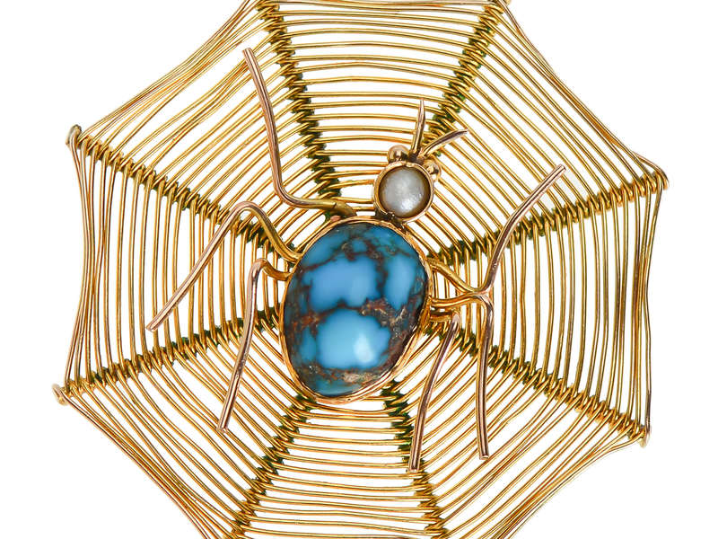 Web of Gold - Turquoise Pearl Spider Pendant