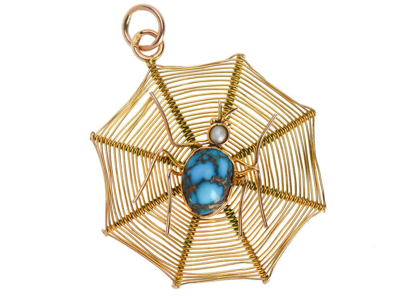 Web of Gold - Turquoise Pearl Spider Pendant