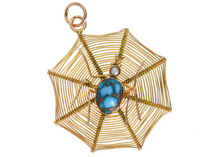 Web of Gold - Turquoise Pearl Spider Pendant