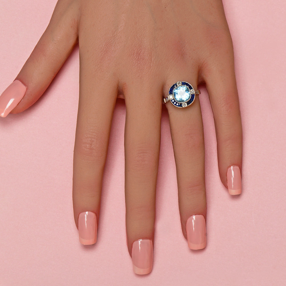 
                      
                        Aquamarine Sapphire Diamond Ring
                      
                    