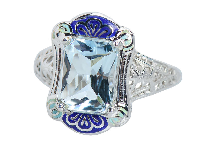 Blue on Blue - Aquamarine Enamel Vintage Ring