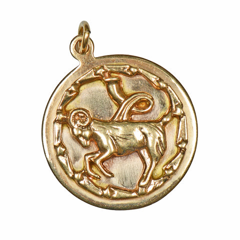 Vintage Aries Zodiac 14k Gold Round Pendant