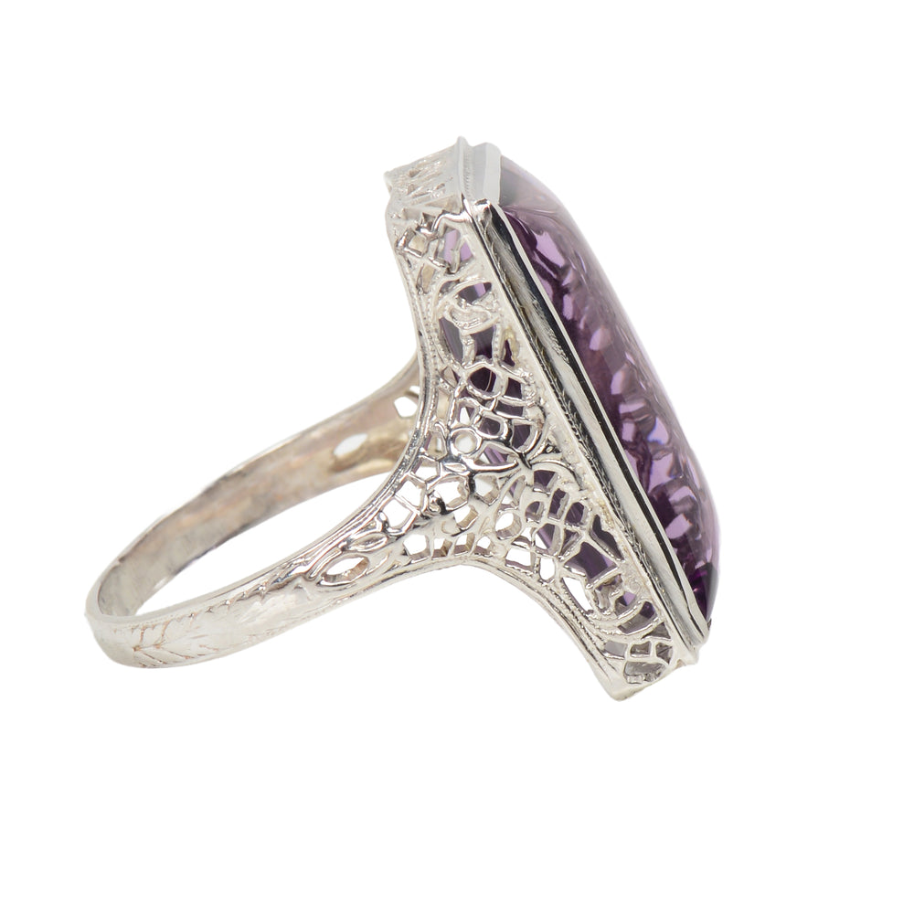 
                      
                        Buff Top Natural Amethyst 14k White Gold Vintage Ring
                      
                    