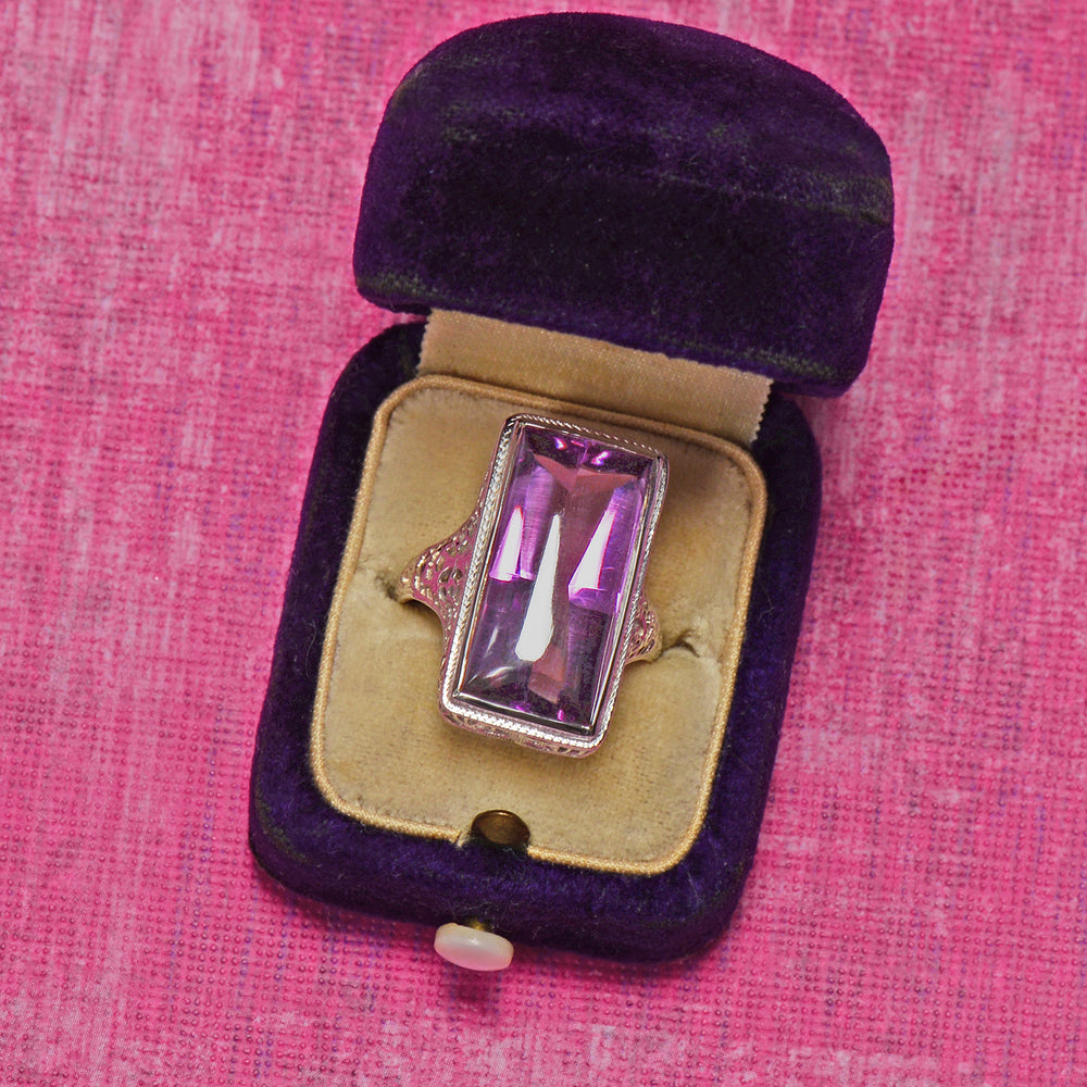
                      
                        Buff Top Natural Amethyst 14k White Gold Vintage Ring
                      
                    