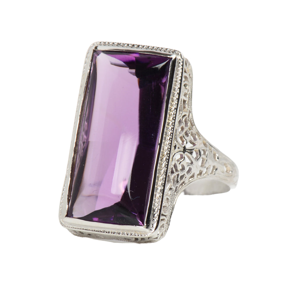 
                      
                        Buff Top Natural Amethyst 14k White Gold Vintage Ring
                      
                    