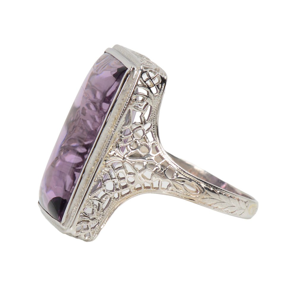 
                      
                        Buff Top Natural Amethyst 14k White Gold Vintage Ring
                      
                    