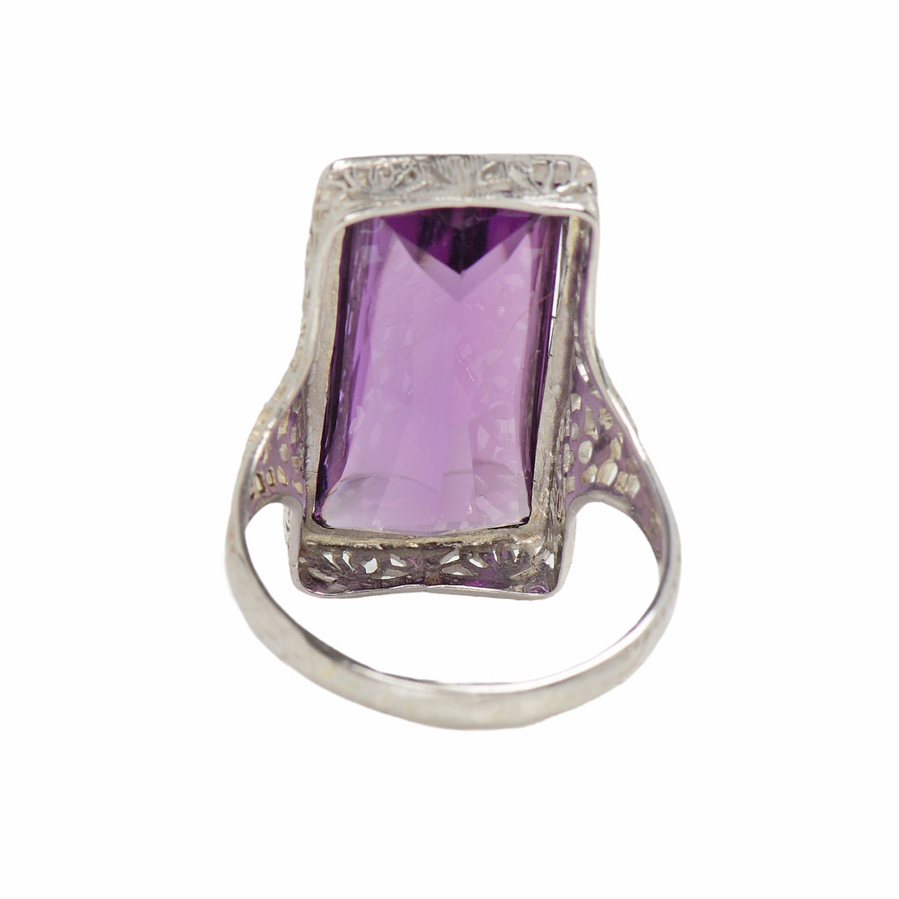 
                      
                        Buff Top Natural Amethyst 14k White Gold Vintage Ring
                      
                    