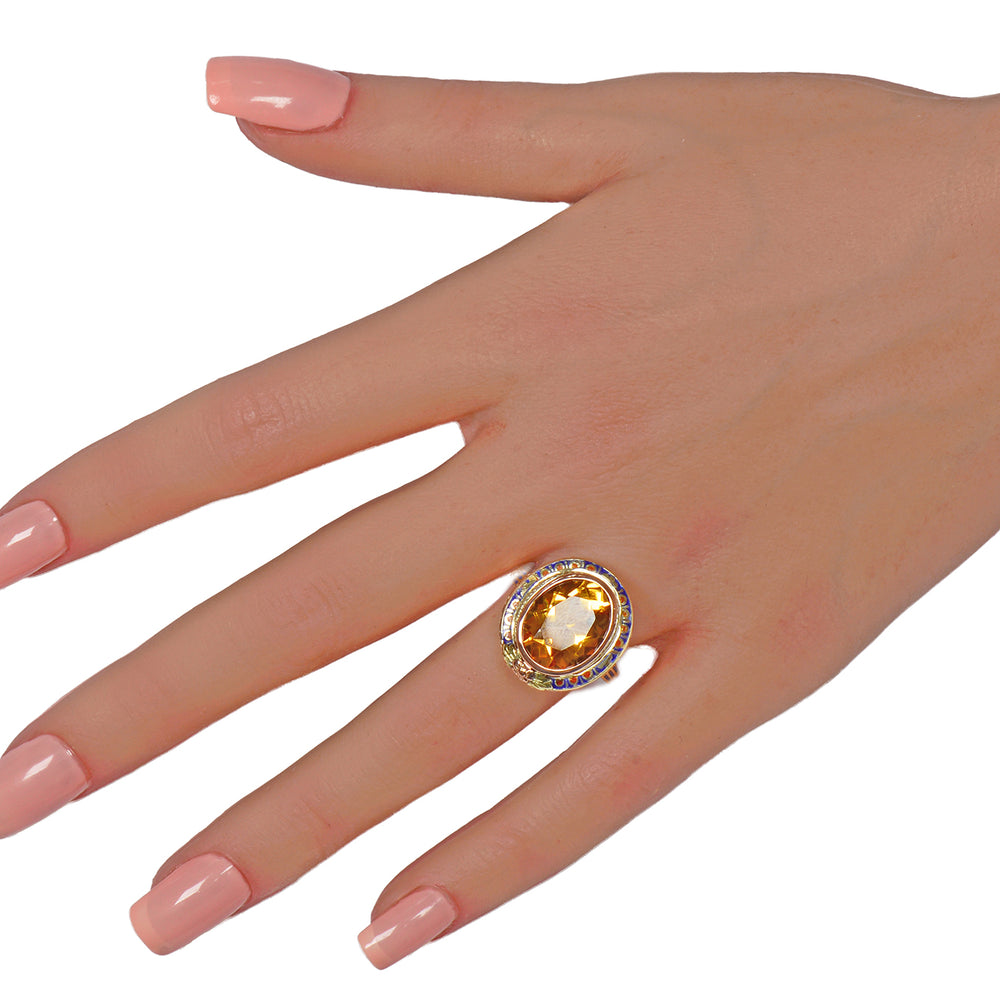 
                      
                        Honey Kissed Citrine Art Deco Enamel Ring
                      
                    