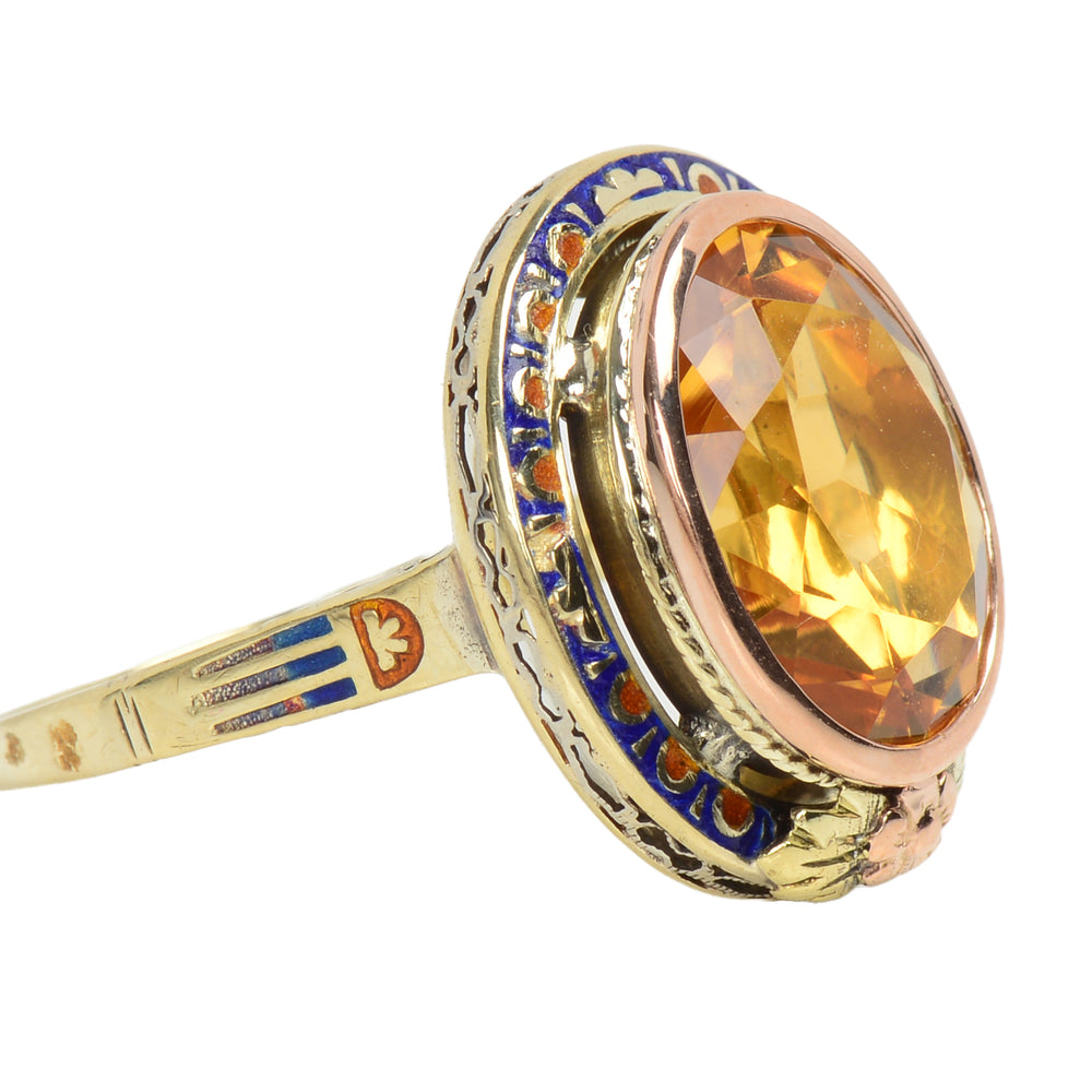
                      
                        Honey Kissed Citrine Art Deco Enamel Ring
                      
                    