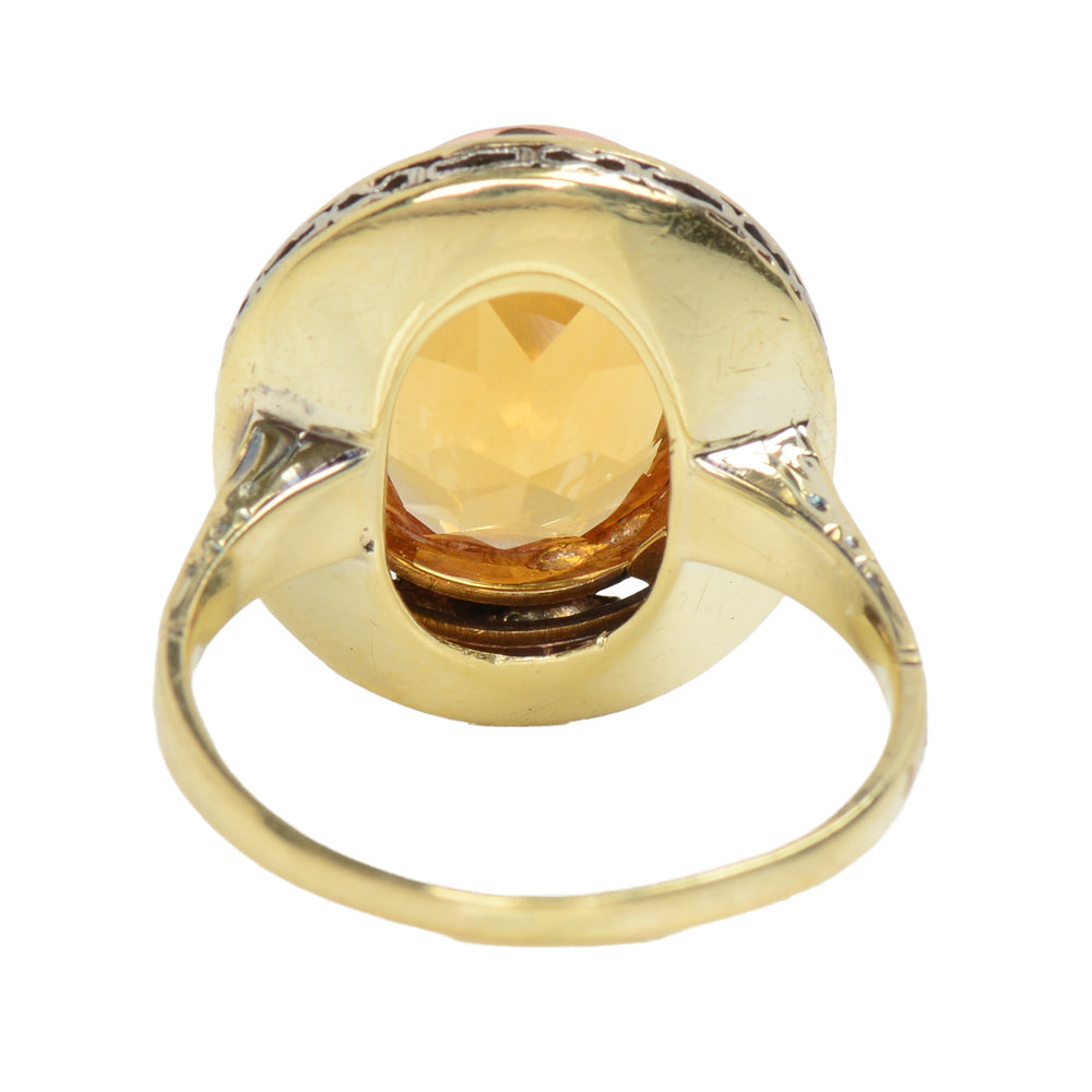 
                      
                        Honey Kissed Citrine Art Deco Enamel Ring
                      
                    