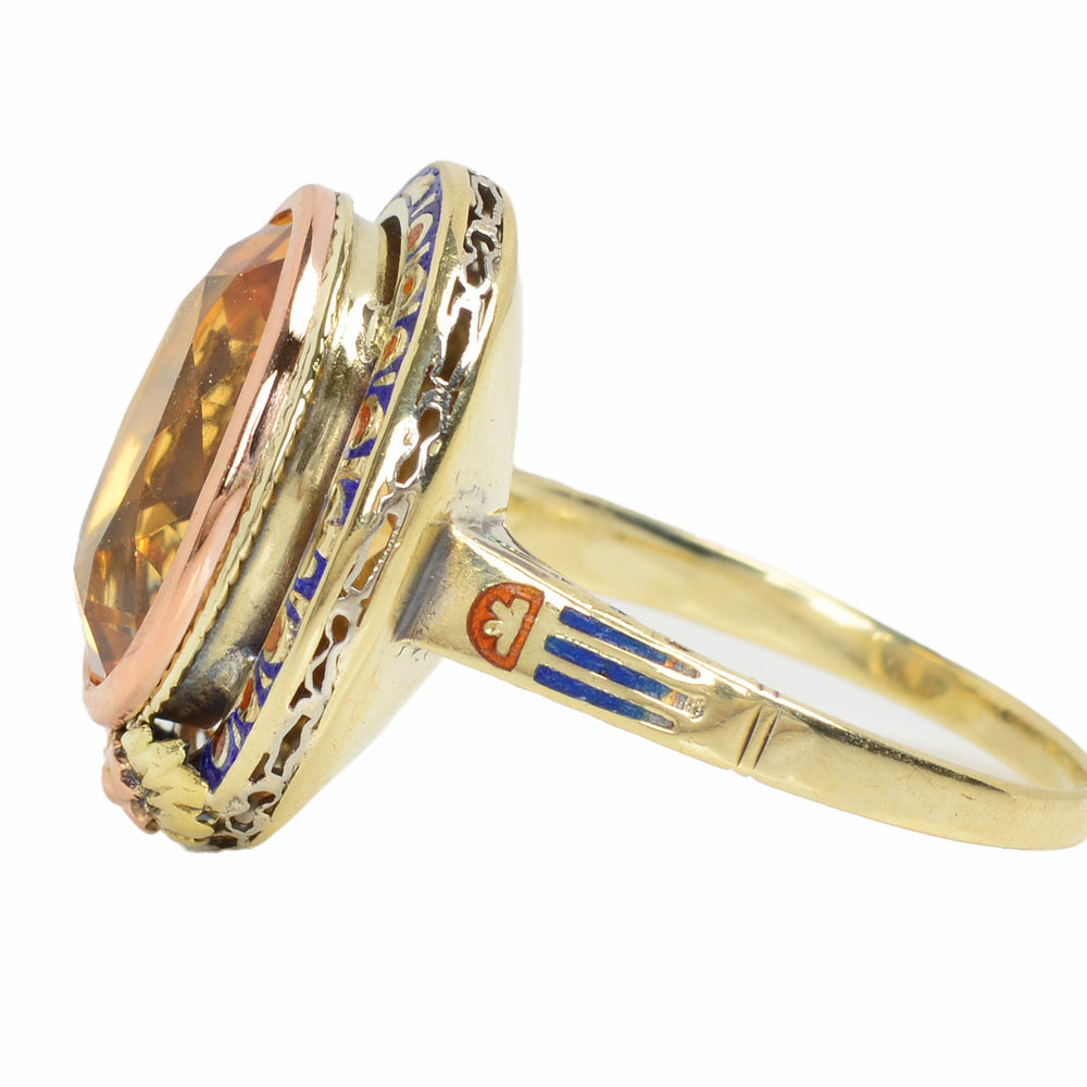 
                      
                        Honey Kissed Citrine Art Deco Enamel Ring
                      
                    