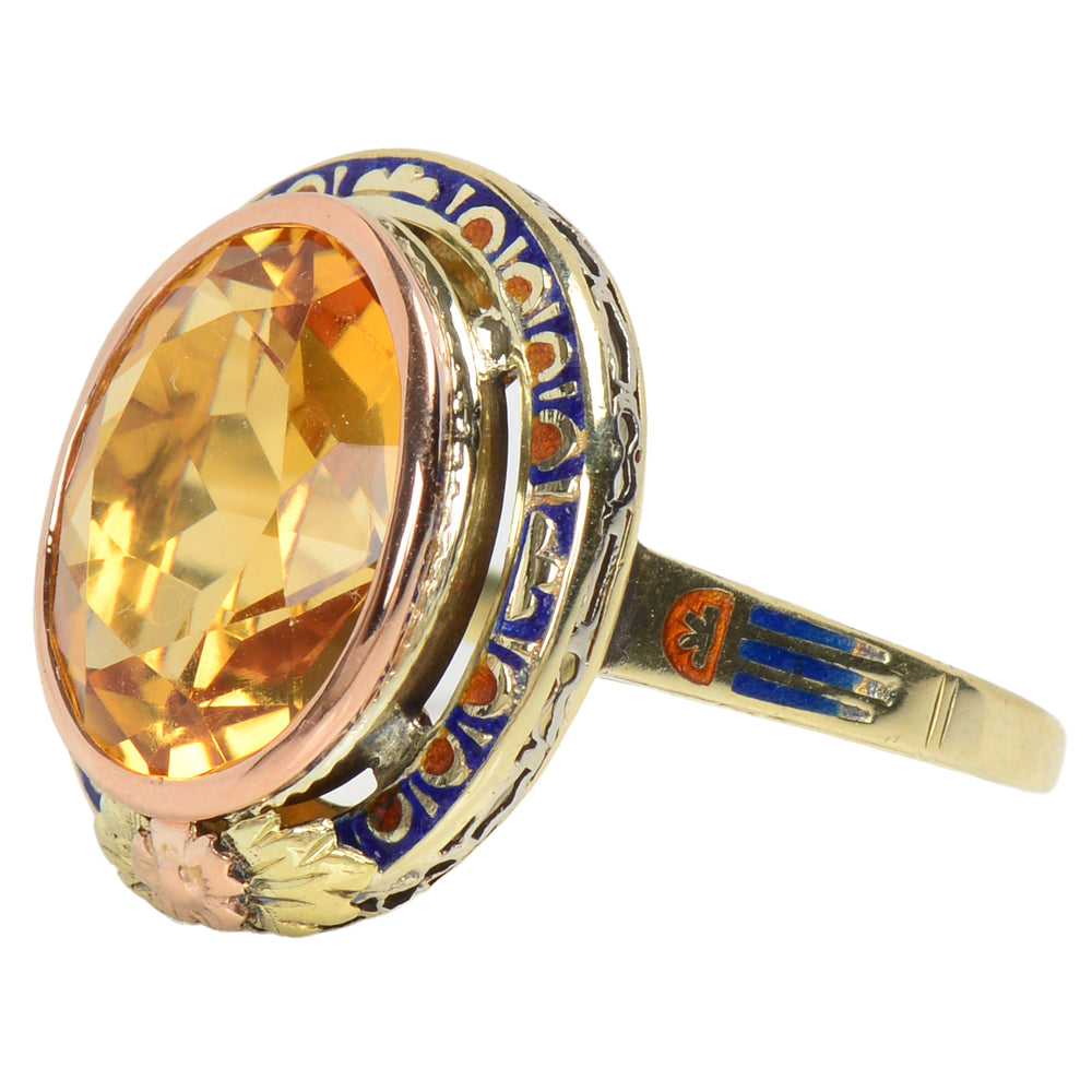 
                      
                        Honey Kissed Citrine Art Deco Enamel Ring
                      
                    