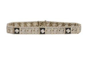Onyx Diamond 14k White Gold Link Bracelet