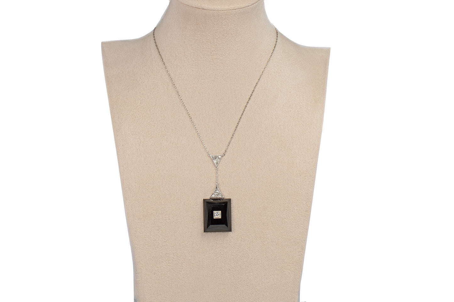 Art Deco Onyx Diamond Platinum Necklace