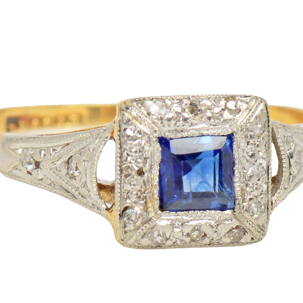 Art Deco Geometry in a Sapphire Diamond Ring