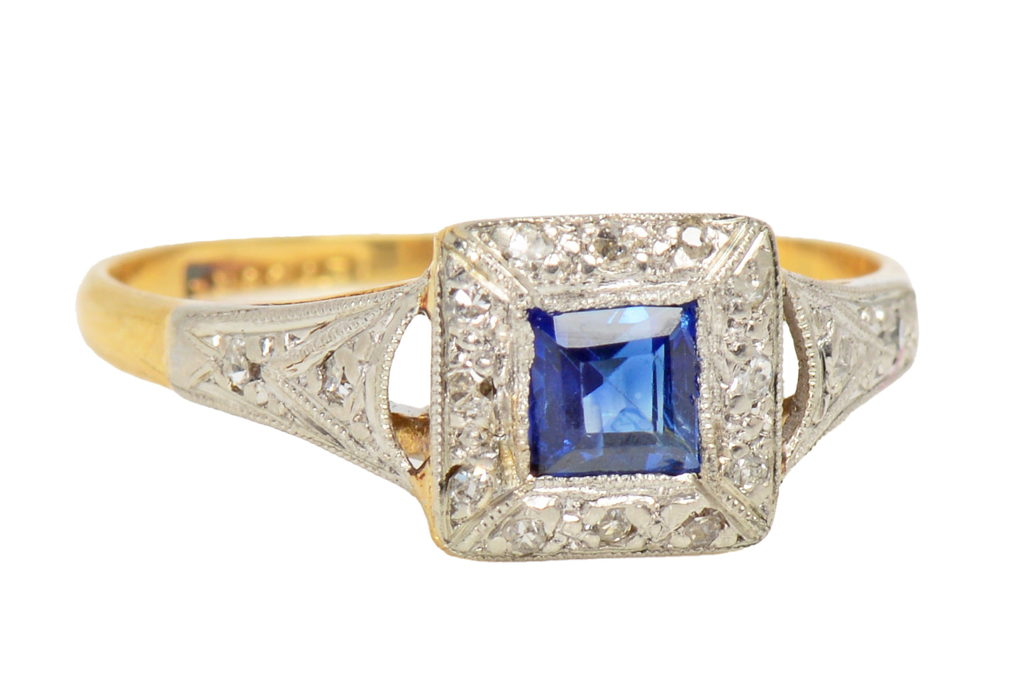 Art Deco Geometry in a Sapphire Diamond Ring