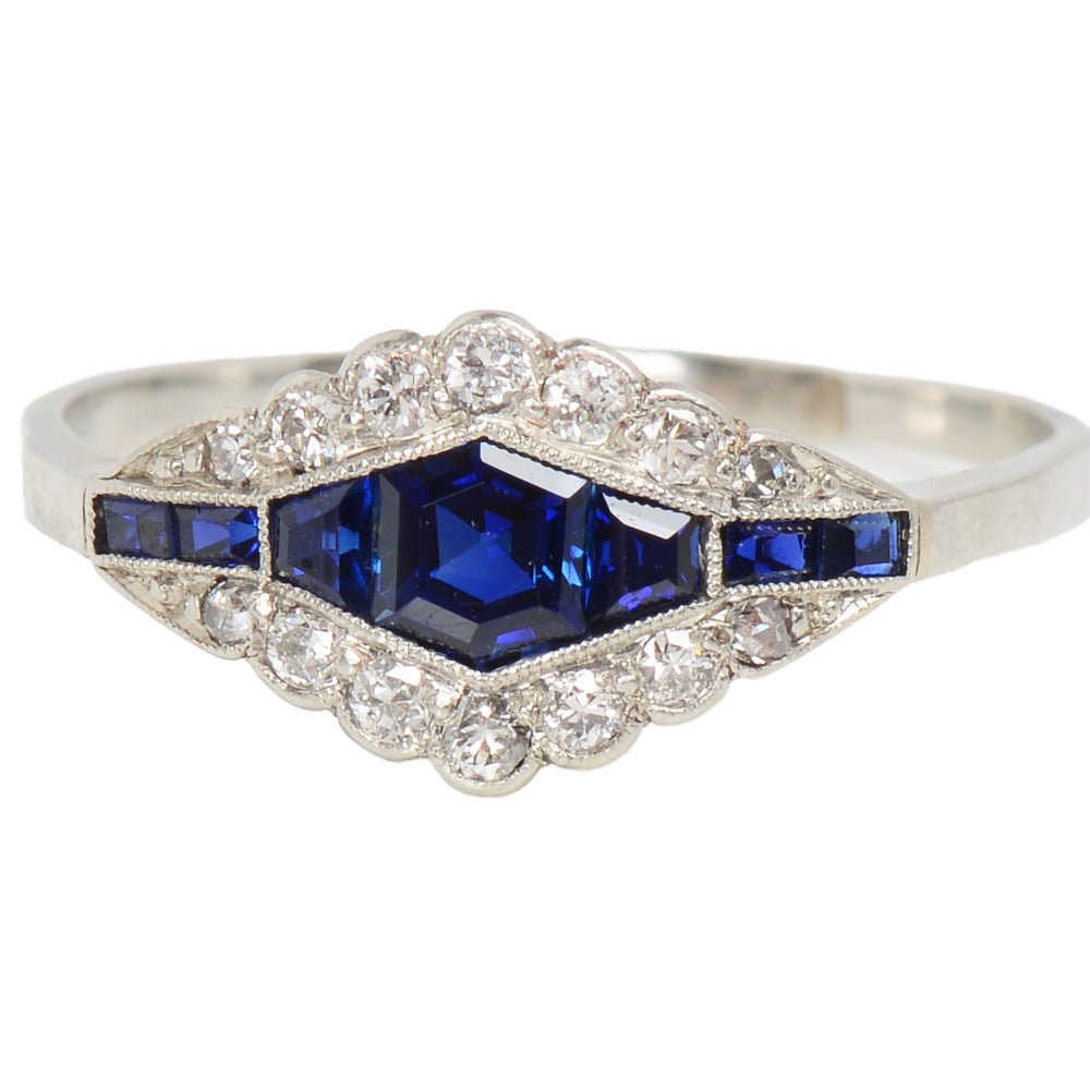 Art Deco Sapphire Diamond Platinum Ring