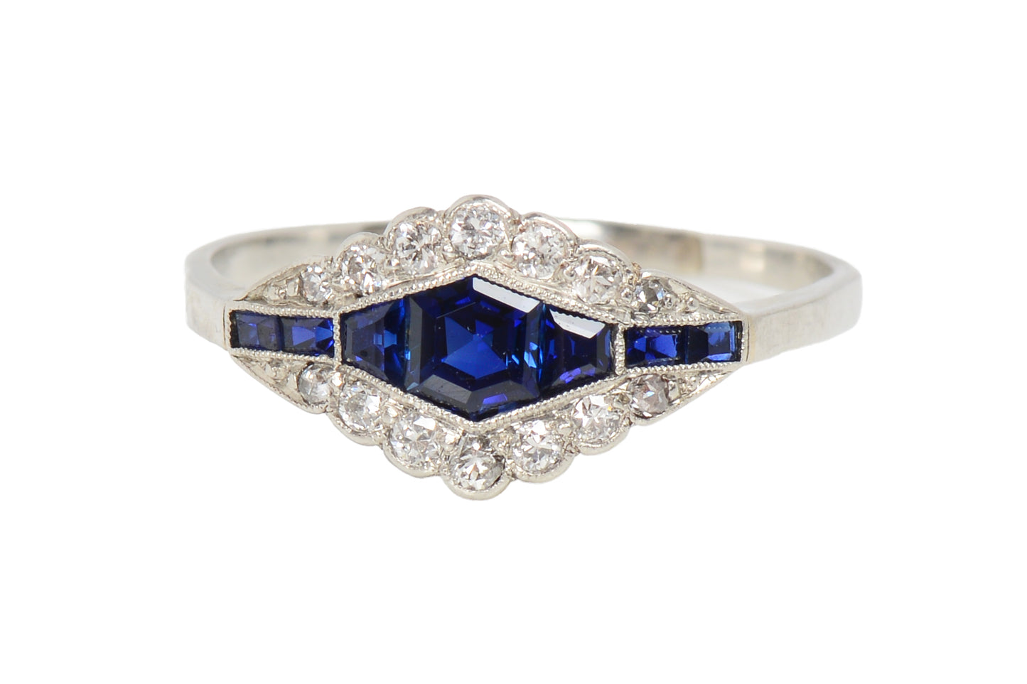 Art Deco Sapphire Diamond Platinum Ring
