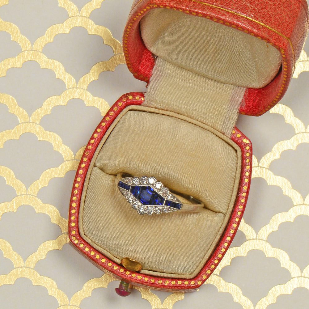 
                      
                        Art Deco Sapphire Diamond Platinum Ring
                      
                    