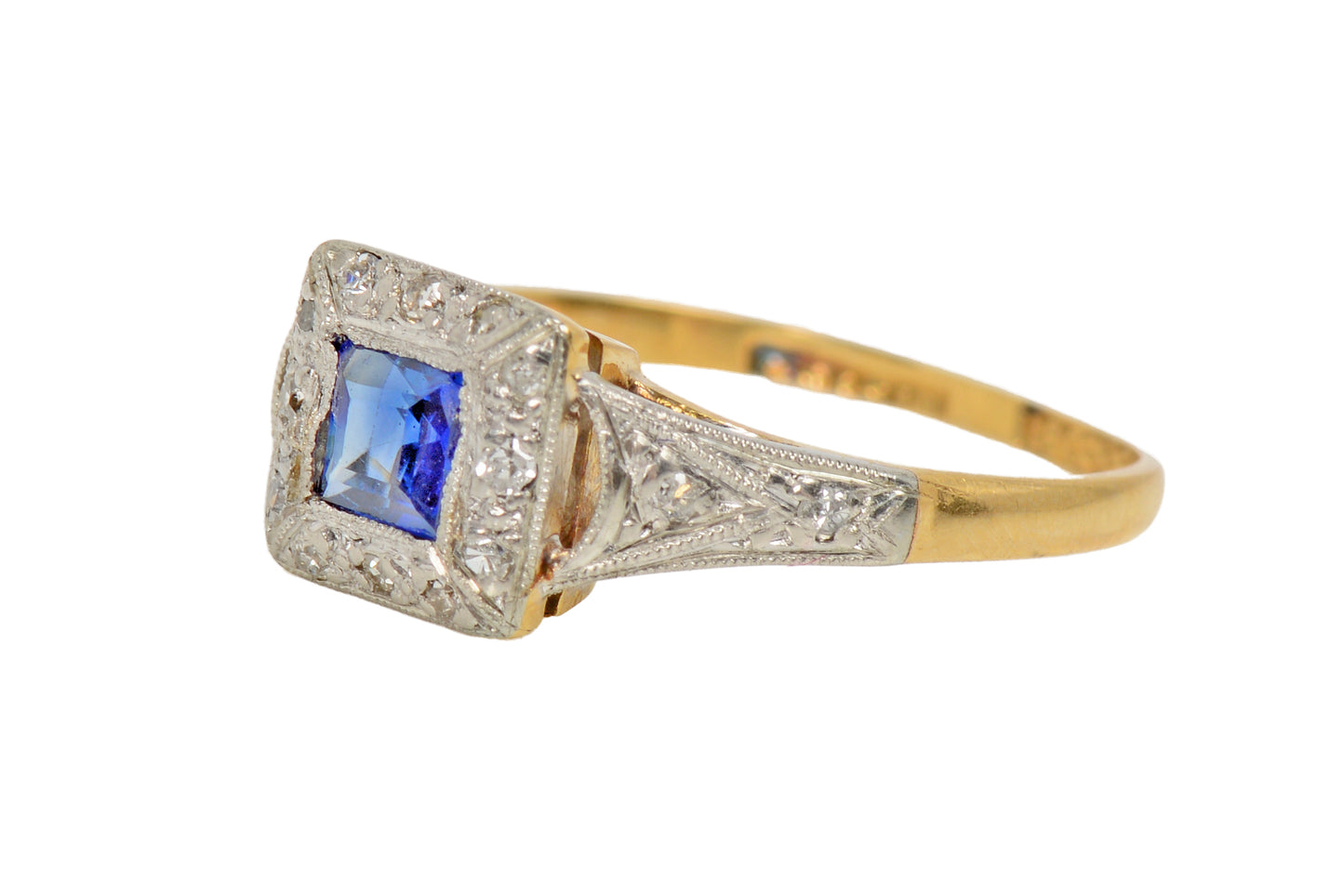 Art Deco Geometry in a Sapphire Diamond Ring