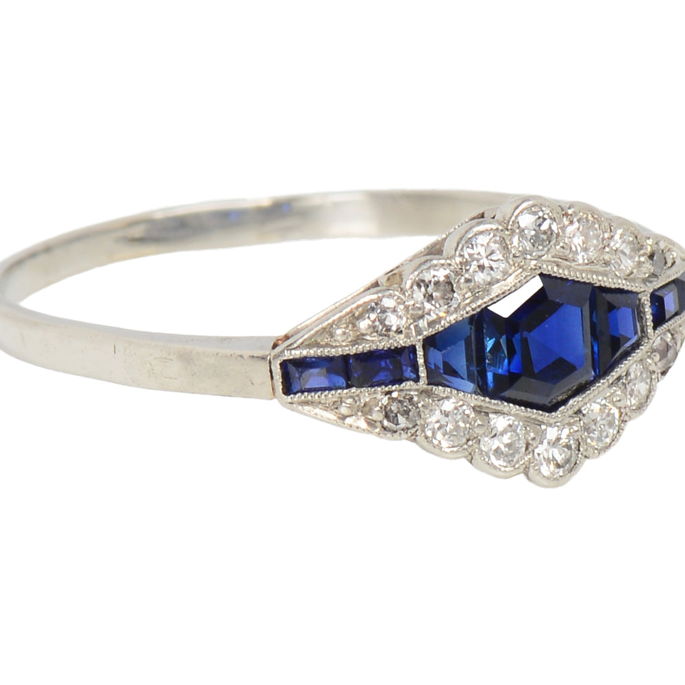 Art Deco Sapphire Diamond Platinum Ring