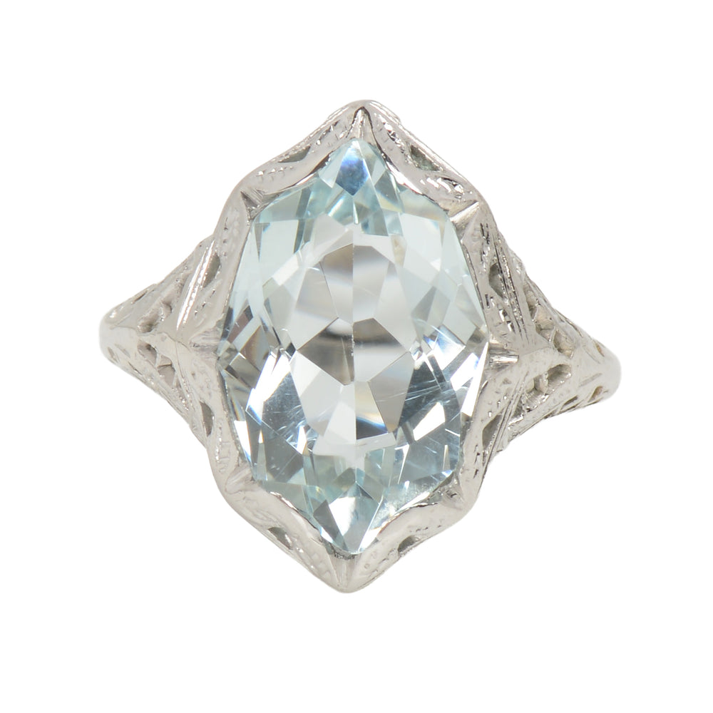 Undulating Aquamarine Art Deco Ring