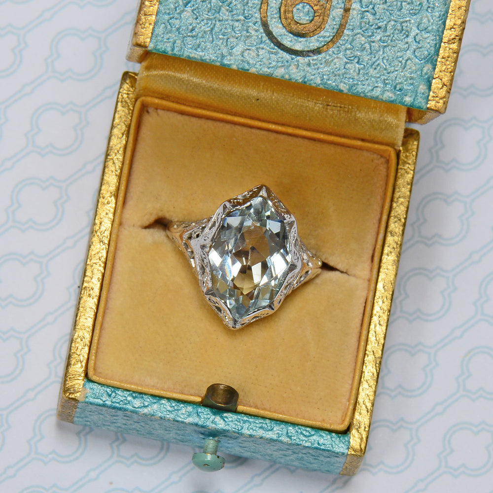 
                      
                        Undulating Aquamarine Art Deco Ring
                      
                    