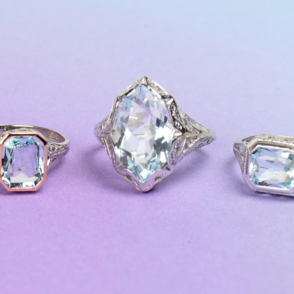 
                      
                        Undulating Aquamarine Art Deco Ring
                      
                    