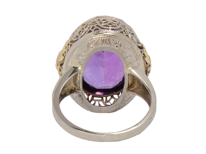 Divine Amethyst Three Color Art Deco Ring