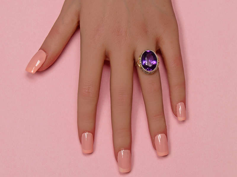 Divine Amethyst Three Color Art Deco Ring