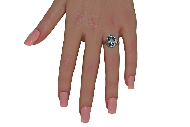 
                      
                        Vintage Filigree White Gold Aquamarine Ring
                      
                    