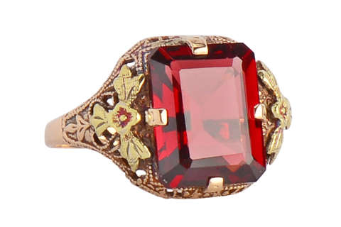 Garnet in a  Vintage Rose & Green Gold Setting