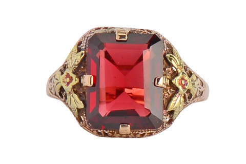 Garnet in a  Vintage Rose & Green Gold Setting