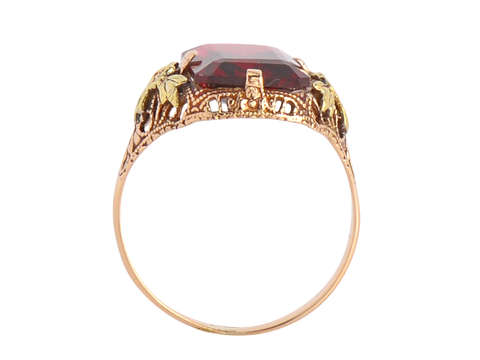 Garnet in a  Vintage Rose & Green Gold Setting