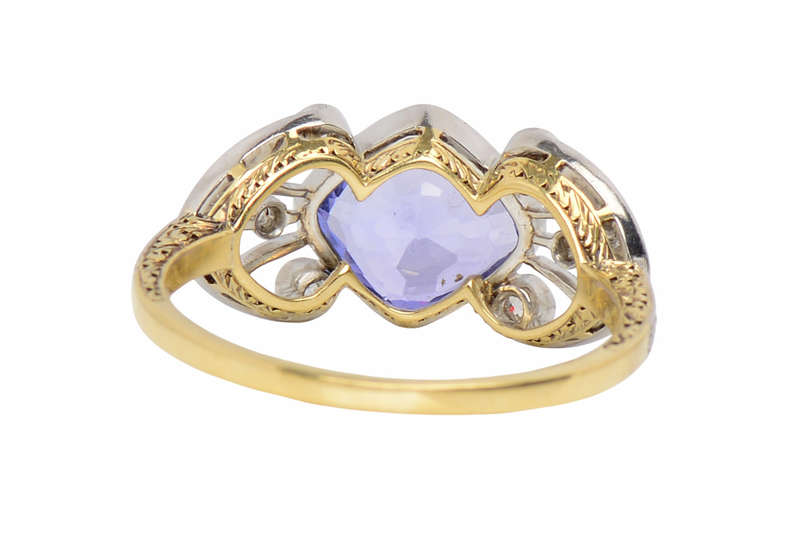 Art Deco Lilac Color Shift No Heat Sapphire Ring
